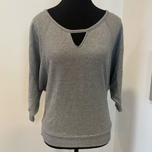 Guess Silver & Blue Shimmering Metallic Dolman Sweater With Front Cut-Out EUC